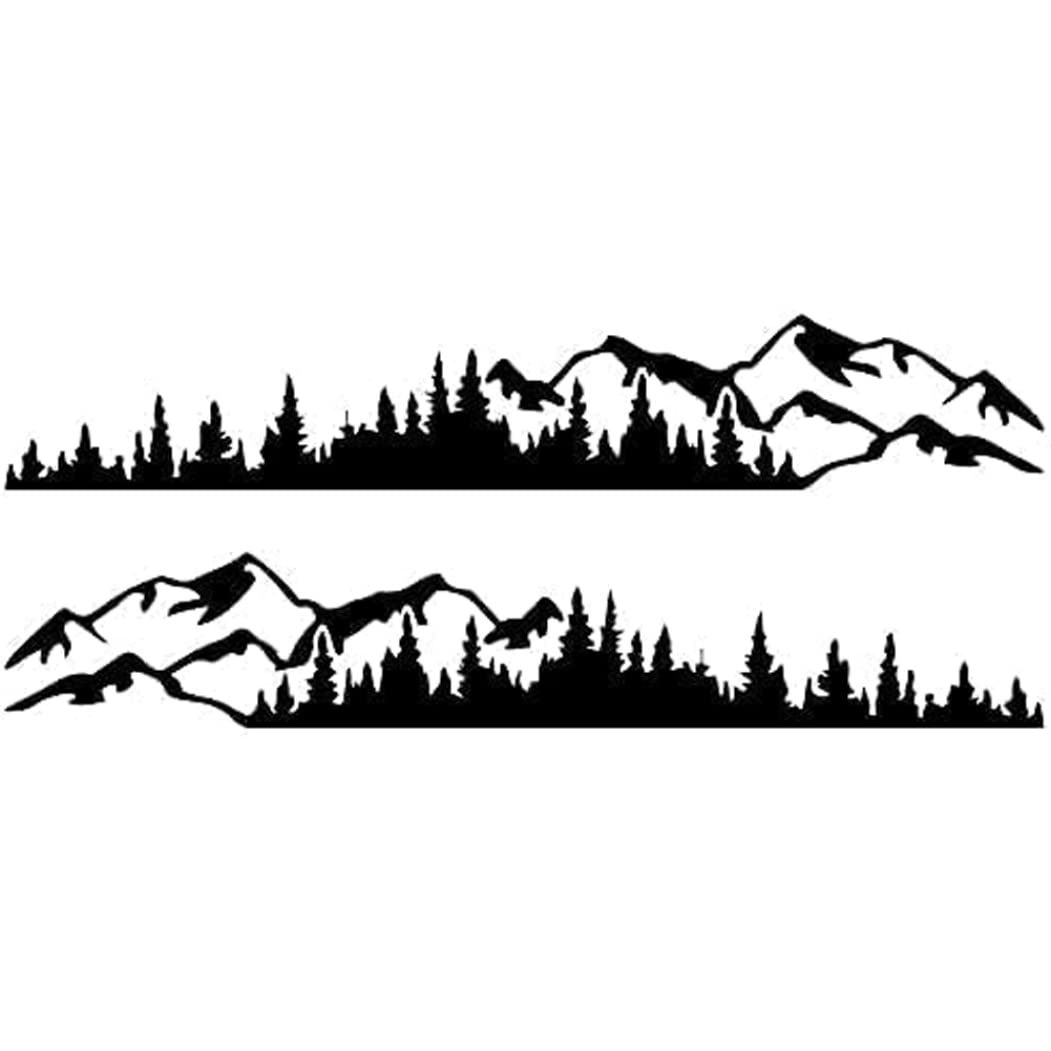 2Pcs 74.80 Inch Car Side Decal, DIY Mountain Forest Graphic Self-Adhesive Sticker for Truck, RV, Car, Trailer, Color Exterior Vinyl Black