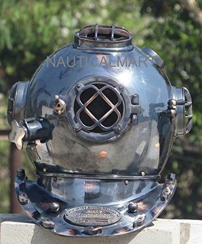 NauticalMart Vintage U.S Navy Mark V Diving Divers Helmet Solid Brass Antique Black Heavy 18"