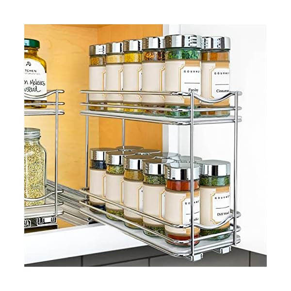 LYNK PROFESSIONAL® Pull Out Spice Rack Organizer for Cabinet - Lifetime Limited Warranty - Slide Out Rack - 4-1/4 inch Wide Sliding Spice Organizer Shelf - Double, Chrome