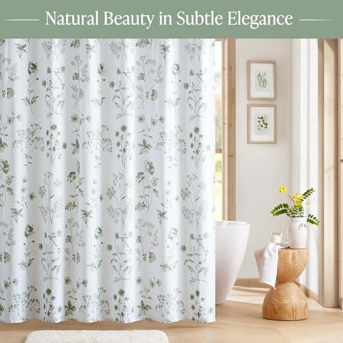 Martha Stewart Martha's Garden Shower Curtain Botanical Floral Print Cotton Shower Curtain for Bathroom, Spa Quality Modern Shower Curtains Standard Size, 72x84 Sage Green by Martha Stewart - Used condition - Image 2