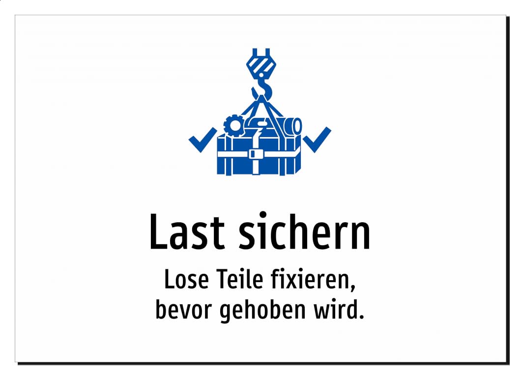 36460-DE-S-07 | Last sichern - Lose Teile fixieren, bevor gehoben wird | Aluminiumschild A4, 297 x 210mm | mit Symbolgrafik und Text