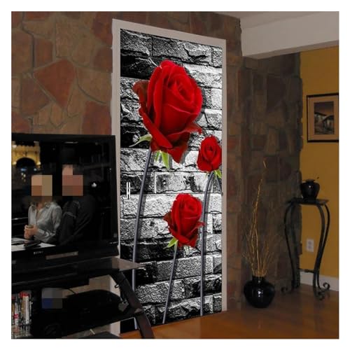 Autocollant mural 3D fleurs roses rouges pour une chambre romantique - 7