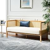 SAFAVIEH Home Collection Dune Coastal Natural Rattan 3-Seater Sofa with White Cushion
