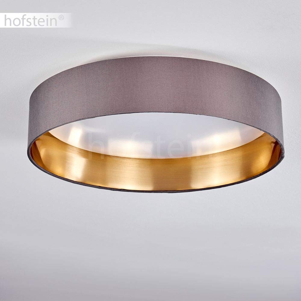 HOFSTEIN LED Deckenleuchte Elsa, runde Deckenllampe aus Metall/Stoff in Grau/Weiß/Goldfarben, moderne Leuchte mit Stoffschirm, 24 Watt, 3000 Kelvin, 2100 Lumen, Wohnzimmer, Schlafzimmer, Esszimmer