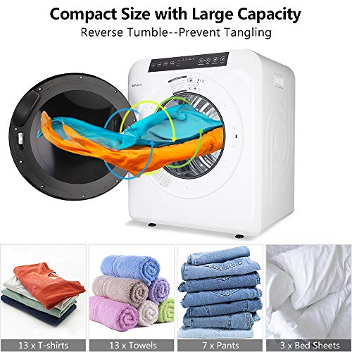 ROVSUN 3.5 Cu.Ft Portable Clothes Dryer, High End Front Load Tumble Laundry Dryer with LCD Touch Screen, Stainless Steel Tub for Apartment, Home, Dorm-110V, Classic White