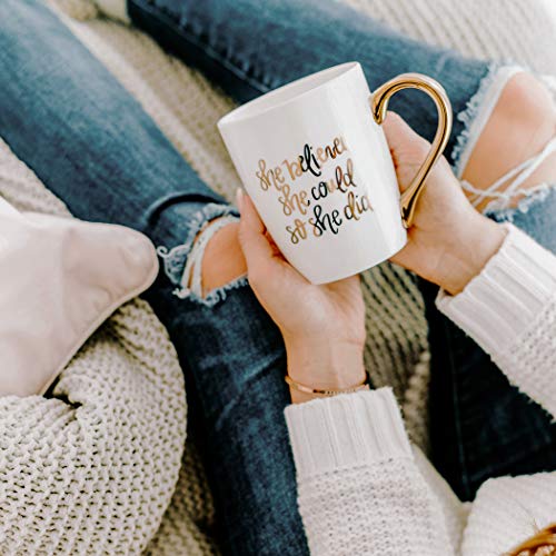 Sweet Water Decor Cute Coffee Mugs With Golden Handle, 16Oz China Coffee Cup With Motivational Quote, Embellished With Real Gold & Microwave Safe, Inspirational Mug (She Believed She Could) #TOP5
