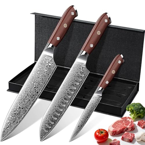 Purple Dragon Damascus Knife Set - 3 PCS Kitchen Knife