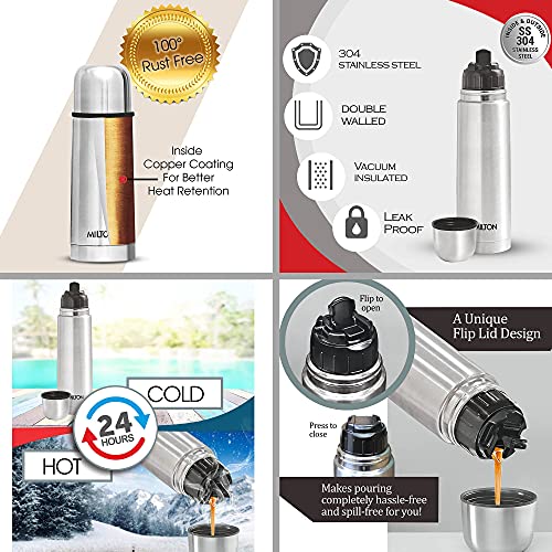 Image of Milton Euroline Combo Set Go Electro Stainless Steel Electric Kettle, 1.2 Litres, Silver and Flip Lid Thermosteel Hot or Cold Stainless Steel Water Bottle with Jacket, 350 ml, Silver