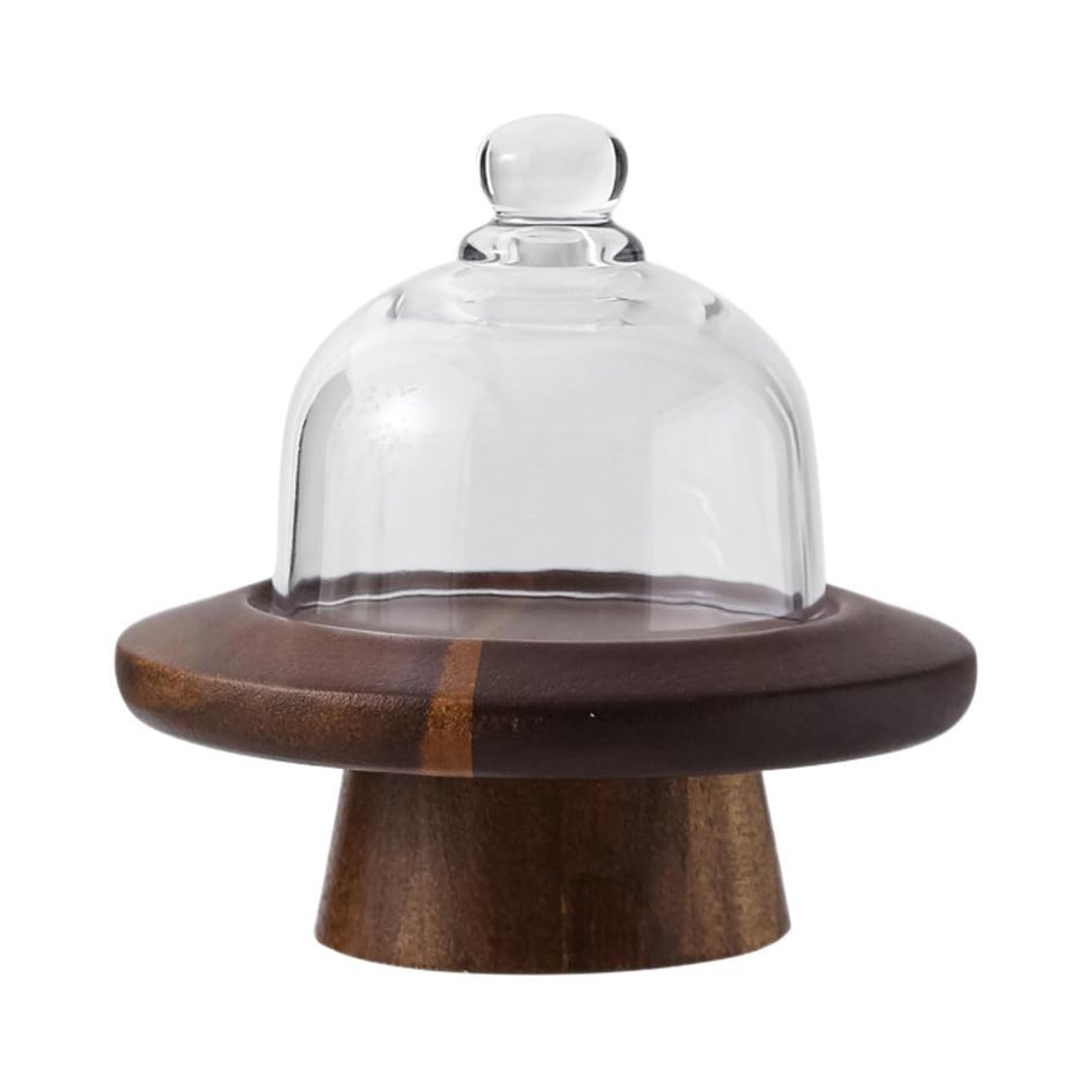 TFAOYS Delicate Glass Top Wooden Stand Elegant Cake Presentation Plate with Dome Lid for Home Bakeries and Cafes Small Cake Stand