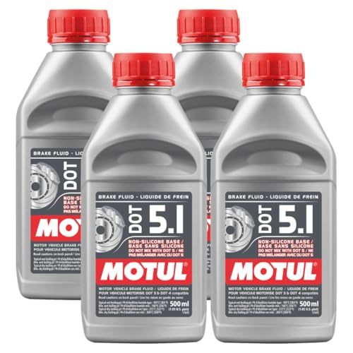 Image of Motul DOT 5.1 Synthetic Brake Fluid - High Performance Non-Silicone Fluid for ABS, ESP & Hydraulic Brake Systems with High Boiling Point Protection - 500ml (4 Pack)