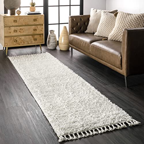 Nuloom Neva Modern Tasseled Shag Runner Rug, 2' 6" X 6', Ivory #TOP19