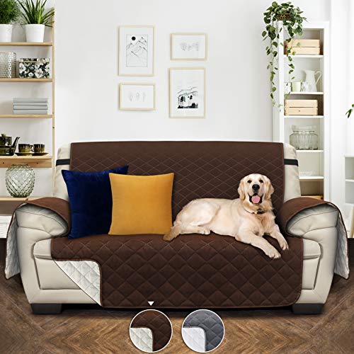 Utopia Bedding Funda Impermeable para sofá con Correas elásticas Ajustables - Protección Antideslizante para Muebles para Mascotas de 2 plazas, Gris/Beige [NO Apto para SOFASHION DE Cuero]