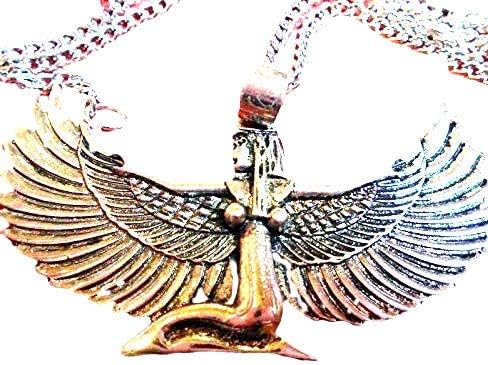 Key West Gypsy Unique Big Egyptian 925 Silver Plated Winged Goddess Necklace 2.5" Wingspan & 27" Chain, New with tag, 10 yr Guarantee