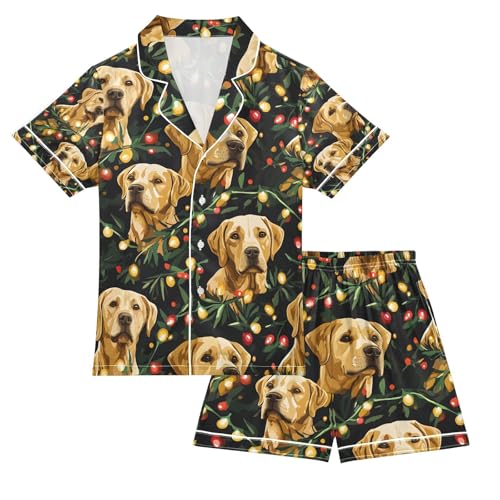 senya Golden Dog Light Satin Summer Pajama Sets Silk Short Sleeve Button Down Sleepwear