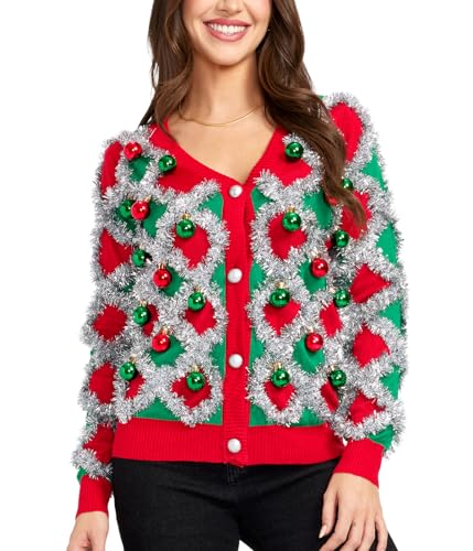 Image of Tipsy Elves Classic Cute Cardigan Ugly Christmas Sweaters for Women with Fun Patterns and Animals