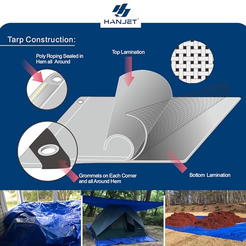 Lightweight Outdoor Camping Tarp 6' x 8' 5-mil Blue Waterproof Boat Tarps Covers with Grommets