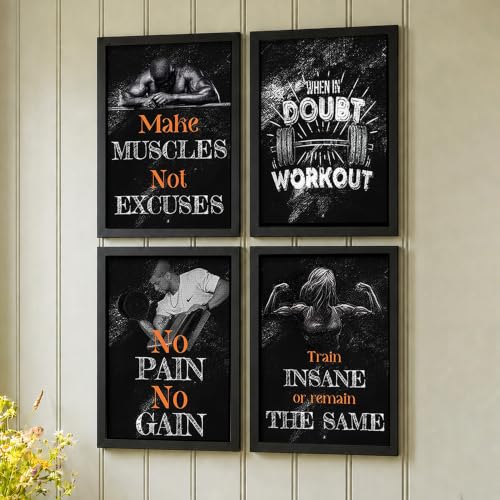 Image of PAINTINGMANTRA Health Fitness & Motivational Wall Frames for Gym, Motivational Quotes Framed Wall Art Posters for Living Room, Home, Set of 4, 9x13 Inch