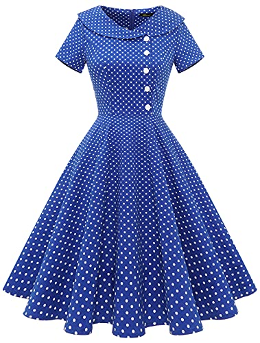 Wedtrend Robe Style Année 50 Pin Up Audrey Hepburn Vintage 1950 Rockabilly Femme Pin up avec Manches Courtes WTP20007 RoyalBlueSmallWhiteDot M Cover