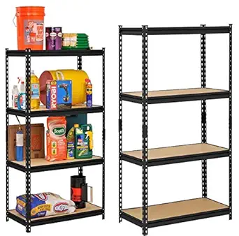 STAR WORK Adjustable Industrial Engineered Wood Storage Shelving Unit Boltless Rivet Rack ( Set of 4 , 54