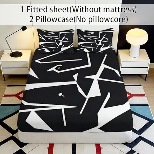 Drap housse antidérapant à poche profonde avec motifs 3D géométriques - 3