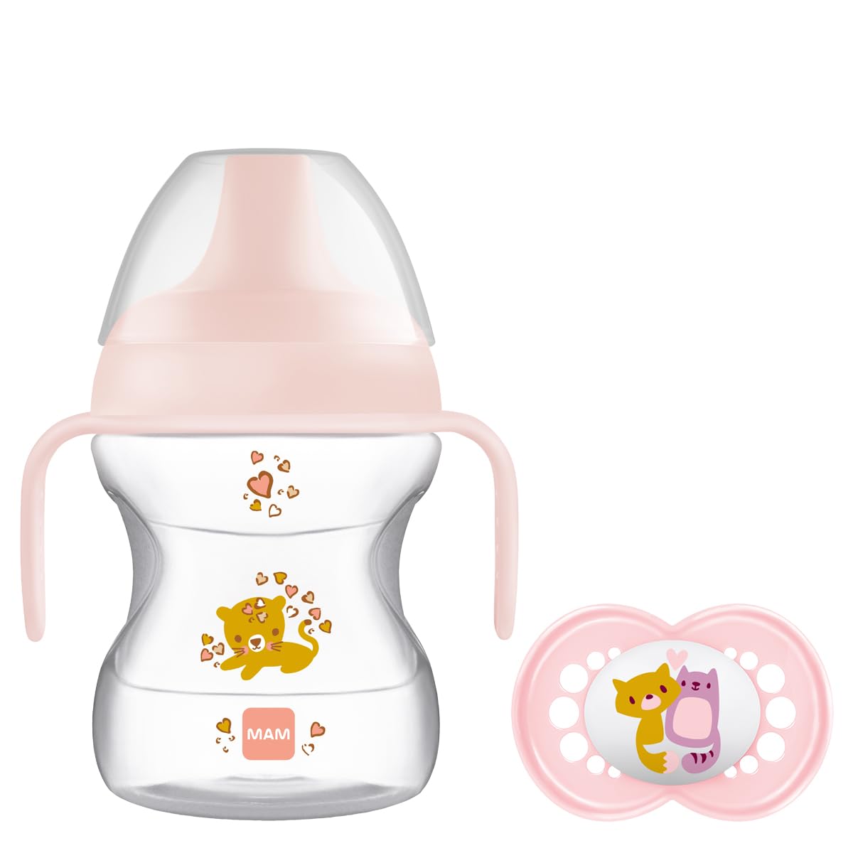 Learn to Drink Cup, Bottle Handles and Soother, 6+ Months Baby Cup with Removable Handles, Baby Feeding Accessories, 190 ml, Pink (Designs May Vary)