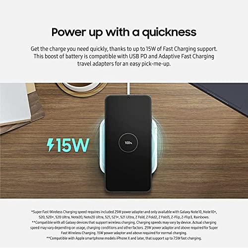 Samsung 15W Wireless Charger Single, Cordless Super Fast Charging Pad for Galaxy Phones and Devices, Compact Design, LED Indicator, USB C Cable Included, 2022, US Version, Grey - Image 3