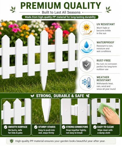 Image of TASMAX Plastic Fence for Garden Edging Border Fencing for Garden Fence Outdoor Resistant PVC Garden Fence Decorative - Flower Bed Fencing for Pathway, Yard, Lawn Waterproof (Pack 8)