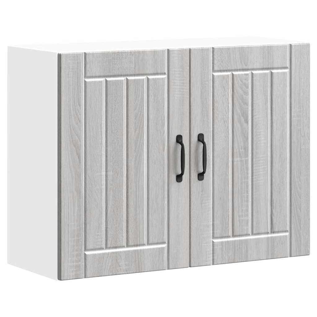 Lucca Küchen Hängeschrank Grau Sonoma, Holzwerkstoff, Wandmontage, Aufbewahrungsschrank mit Glastüren, 80x31x60cm, Moderner Vorratsschrank für Geschirr und Kochutensilien