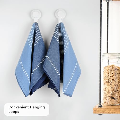 Image of Encasa XO Cotton Kitchen Towel Set - Super Absorbent 70x45 cm Tea Towels & Dish Cloths for Washing Up, Drying Dishes, and Cleaning - Ultra Soft and Durable - Pack of 4 - Blue