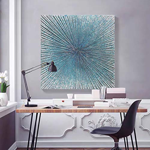 Image of Yihui Arts Contemporary Abstract Living Room Wall Art Hand Painted Modern Teal Color Canvas Painting Pictures for Bedroom Bathroom Decor