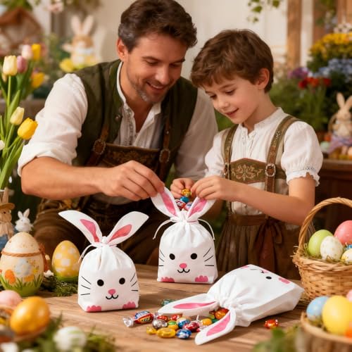 50 Stück Ostertüten Klein, Ostertüten zum Befüllen, Geschenktüten Ostern, Hasenohren Design Partytüten, SüßIgkeiten Tüten, Osterhasen Tüte, Kleine Ostergeschenke Osternest Füllung