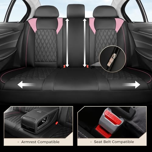 Image of Coverado Seat Covers, Car Seat Covers Full Set, Car Seat Cover, Car Seat Covers Front Seats and Back, Waterproof Car Seat Cushion, Faux Leather Car Seat Protector Universal Fit Most Cars, Black&Pink