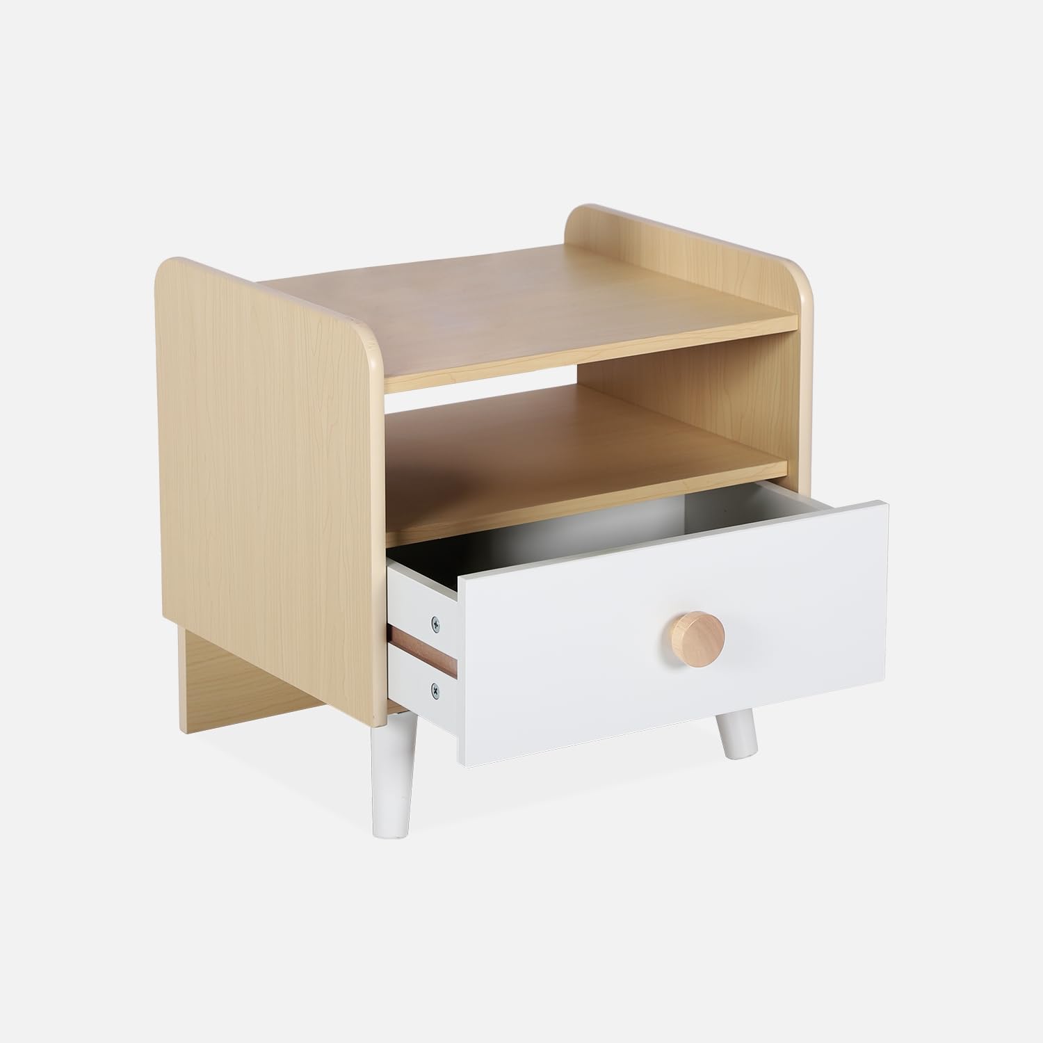 sweeek - Table de Chevet Enfant Effet Bois. Blanc. 1 tiroir