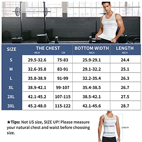 Molutan Compression Shirts For Men Shapewear Chest Abdomen Control Body Shaper Slimming Undershirt Workout Vest Tank Top White #TOP5