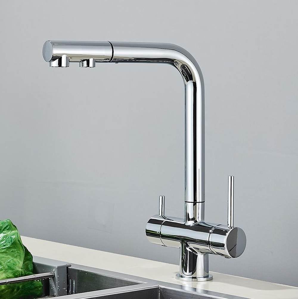 Zqfhsx Chrome Faucet Water Purifier Kitchen Faucet Black Pull Out Flexible Filter Faucets Brass 2 In 1 Hot Cold Mixer Tap,Chrome
