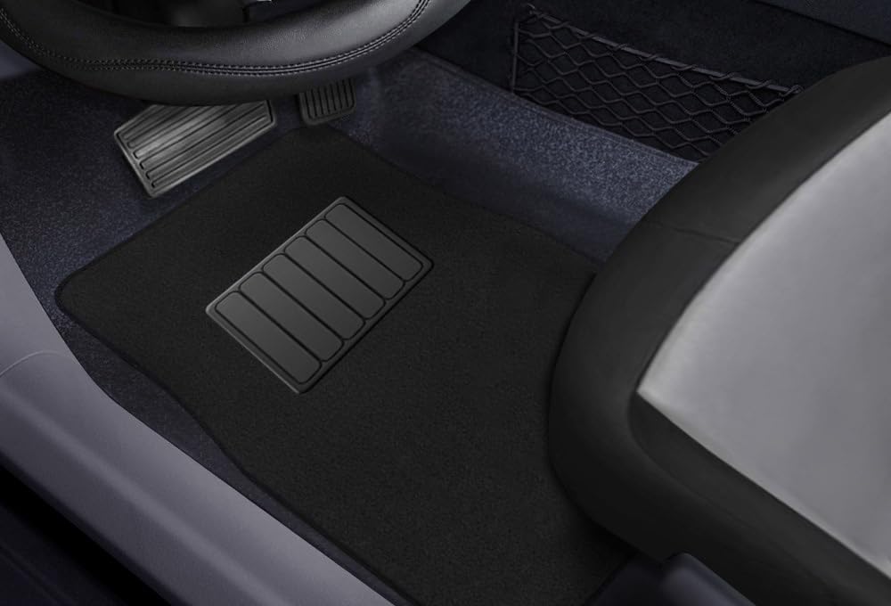 CarsCover Premium Vehicle Mats 4-Piece with Vinyl Heel Pad, Black Carpet Driver Passenger and Rear Floor Mats