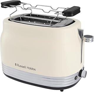 Russell Hobbs Toaster [2 Slices: Wide Slots] Hanley Jasmin (6 Settings, Matte Vintage Design Chrome Accents, Defrost, War…