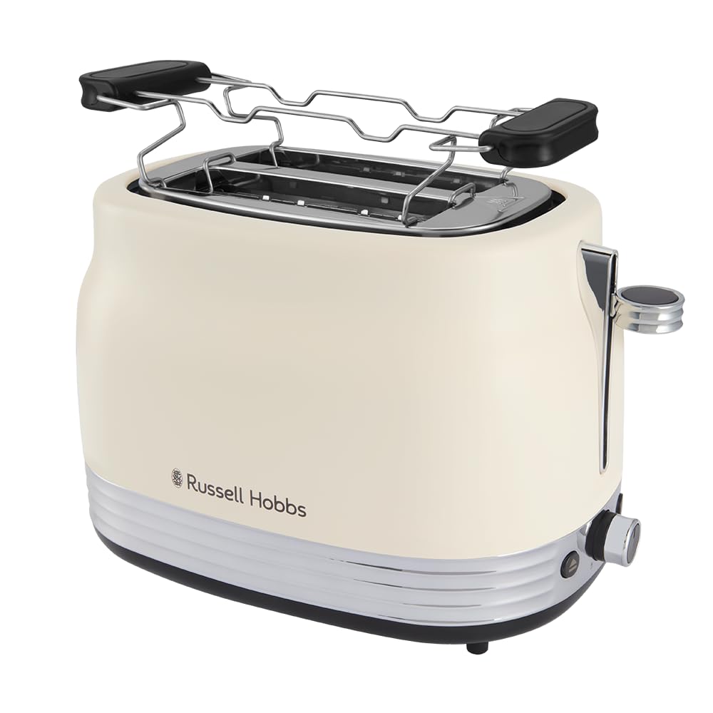 Russell Hobbs Toaster [für 2 Scheiben] Hanley Crème-Weiß (6 Bräunungsstufen, extra breite Toastschlitze, Auftauen/Aufwärmen/Stoppfunktion, Brötchenaufsatz, Krümmelschublade, Lift & Look) 28650-56