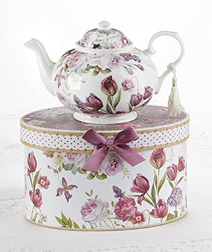 9.5 x 5.6" Porcelain Tea Pot in Gift Box, Tulip 9.5 x 5.6" Porcelain Tea Pot in Gift Box, Tulip
