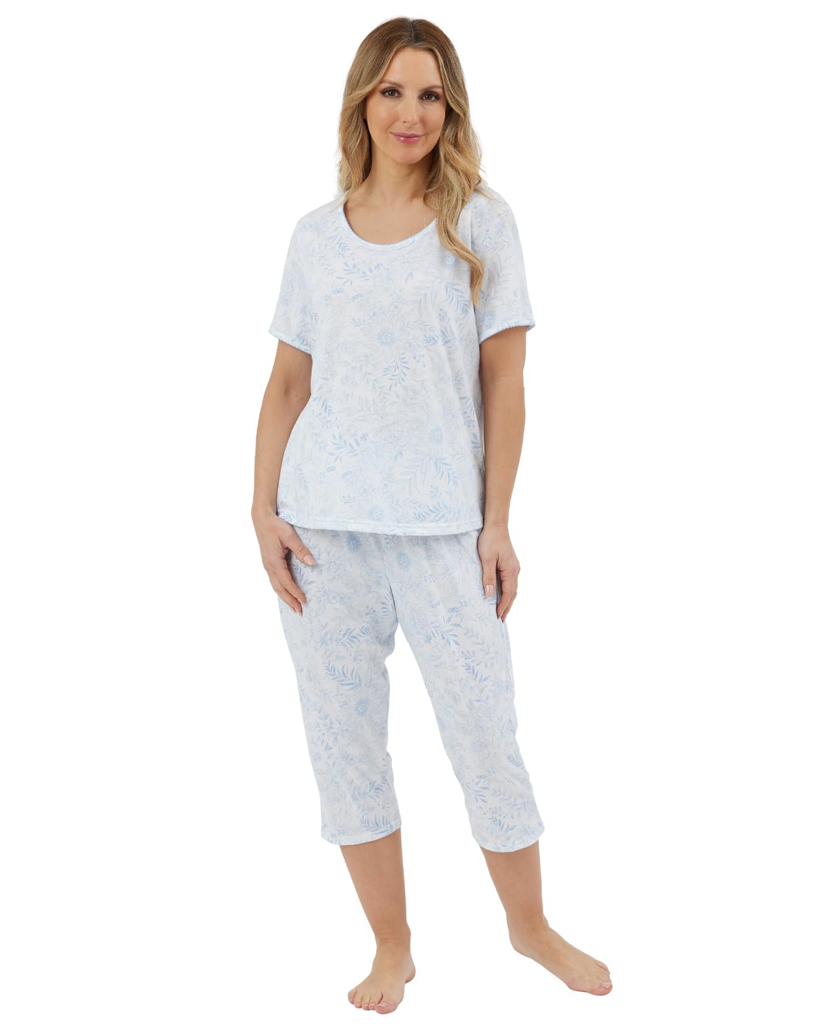 Slumber Hut Sketch Floral Jersey Cropped Pyjamas MA44333 Blue 20-22