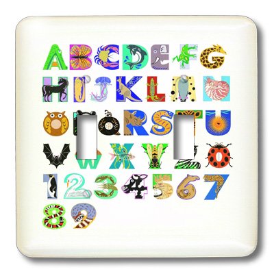 Interruptor doble infantil de pared con letras del alfabeto animales