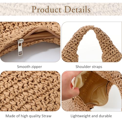 Bolso de hombro de paja para mujer Fecialy miniatura 5