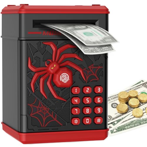 La Mejor Recopilación de Huchas más recomendados. 42 Pupidiu Hucha con Huella Digital de araña, Hucha cajero automático para niños y niñas, Caja para Ahorrar Dinero para niños, Caja Fuerte para Dinero (Negro)