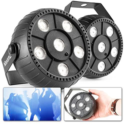 BeamZ PLP12 - Pareja de Focos PAR LED con función estroboscópica, 6 LED blancos de 1w estroboscopio recargable, luz de discoteca, luz de fiesta, automático de sonido, incluye mando a distancia