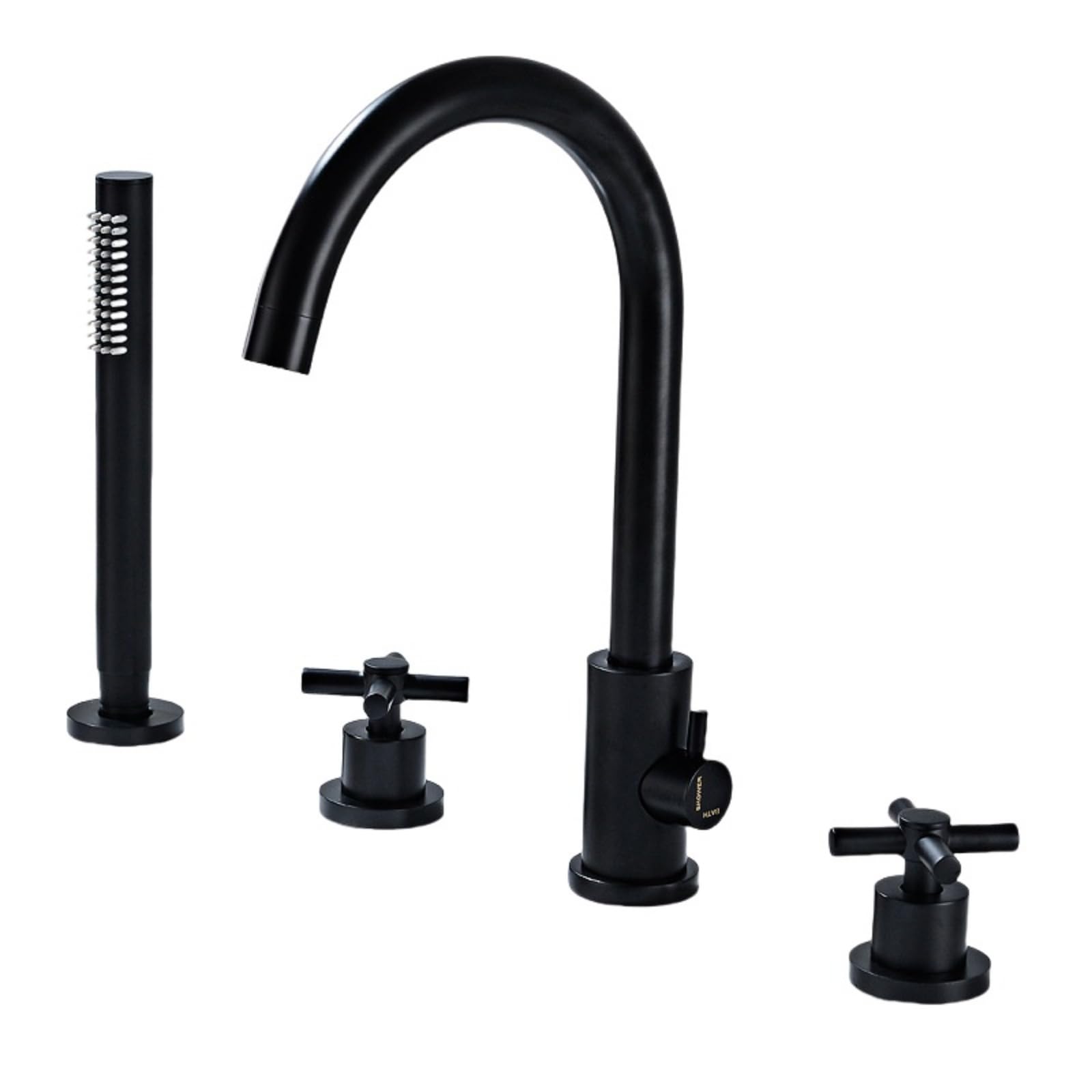 SBCGFY Black 4-Hole Bath Shower Mixer Tap - 360° Swivel Gooseneck Spout, Double Lever Bathtub Faucet For Modern Bathroom, Stylish And Design,Black
