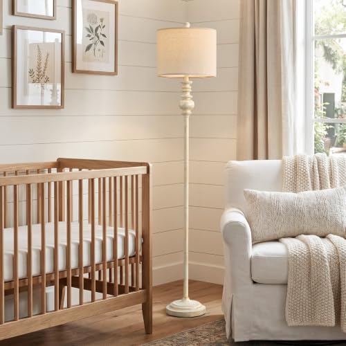 Image of BOBOMOMO 64.25 inch Farmhouse Floor Lamp for Living Room, Tall Antique White Standing Lamp with Gold Accents, Rotary Switch Reading Lamp for Bedroom & Nursery, Classic Home Decor Corner Lamp