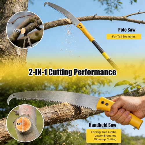 Pole Saw for Tree Trimming, 6FT Lightweight 2 in 1 Manual Hand Saws Tree Trimmer Pole Saw, Sharp Steel Blade, Adjustable Branch Cutter Pruner for Yard Walkway Oak Palm Fruit Pine and Fir Limbs Cutting by Lilyvane - Image 2