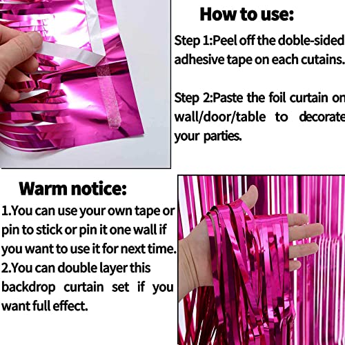 Image of 4 Pack Fuchsia Foil Fringe Curtain Backdrop,3.28Ft x 8.2Ft Metallic Tinsel Foil Fringe Streamer Curtains for Party,Photo Booth Props,Birthday,Graduation Decoration Party Supplies