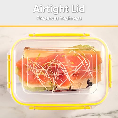 Image of Superio Plastic Airtight Food Storage Containers, Set of 4 Sealed Clear Container Bowls with Lids, BPA Free, Rectangular, Yellow