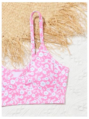 Image of COZYEASE Girls' 3 Piece Set Floral Print Bikini Swimsuit with Drawstring Beach Skirt Cute Ruched Bathing Suit